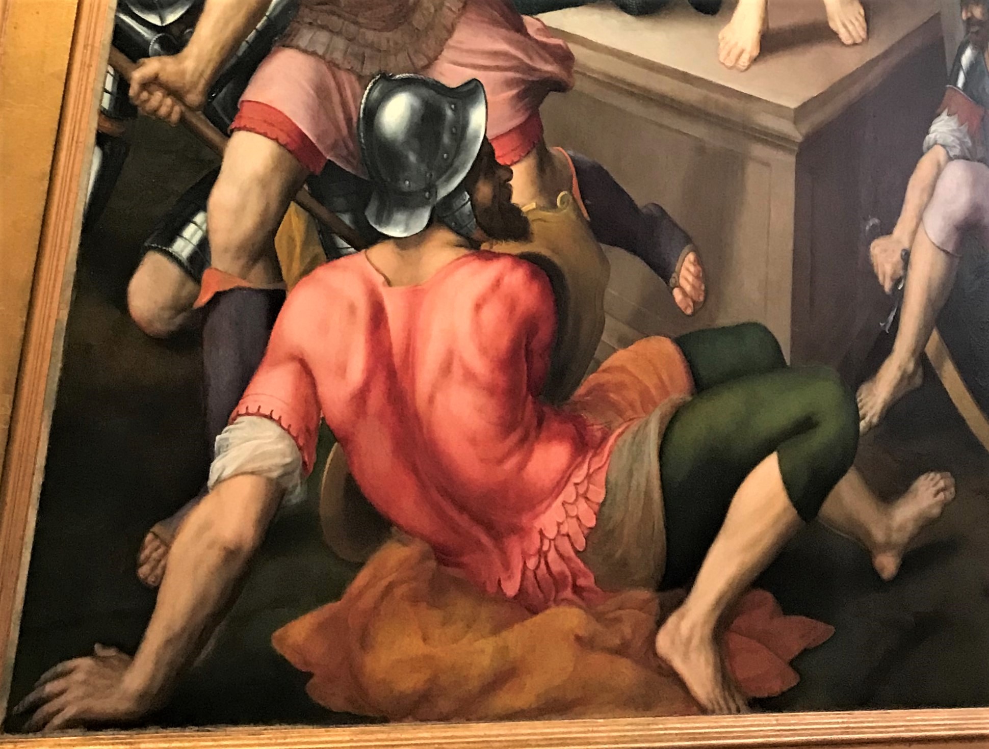 Zoom sur un personnage du tableau du triptyque de Michel Coxcie, après restauration.