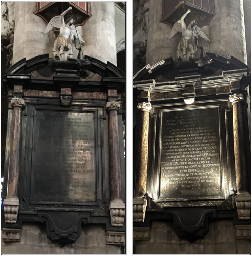 Monument funéraire de Flaminio Garnier qui représente des sculptures en pierre avant sa mise en lumière.